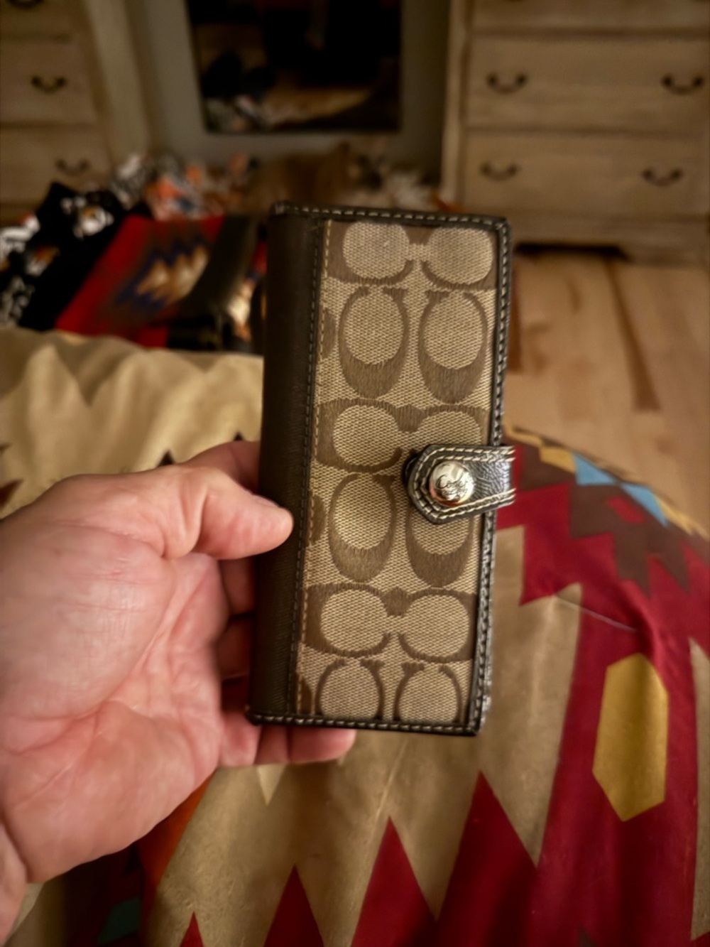 Coach Khaki/Brown Signature Canvas Continental Wallet